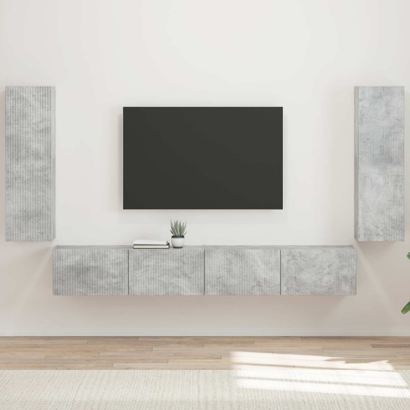 Ensemble de meuble TV mural 4 pcs Gris béton Bois d'ingénierie 618463618463
