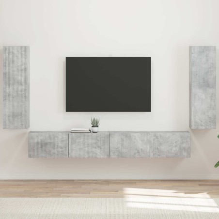 Ensemble de meuble TV mural 4 pcs Gris béton Bois d'ingénierie 618463618463