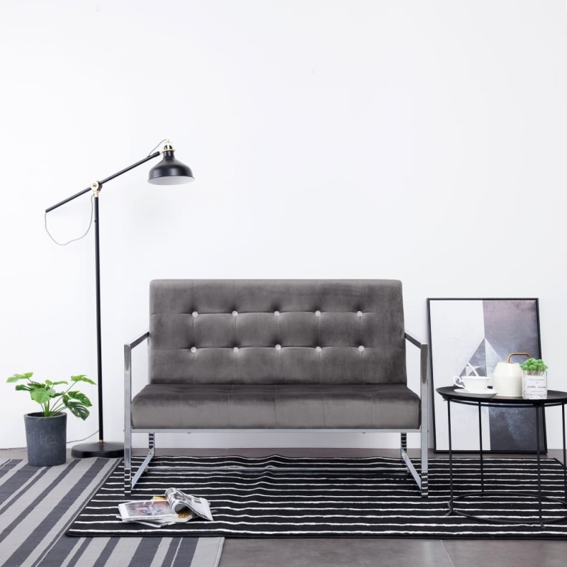 Canapé à 2 places avec accoudoirs gris foncé chrome et velours 618494618494