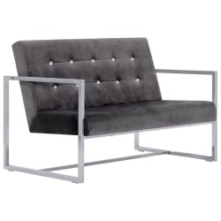Canapé à 2 places avec accoudoirs gris foncé chrome et velours 618494618494