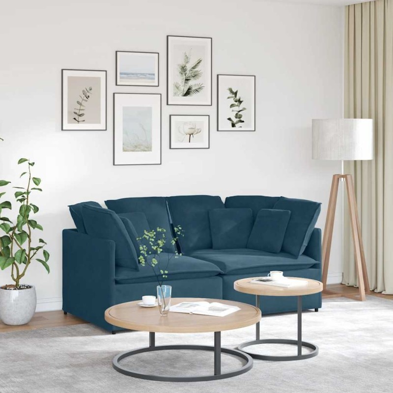 Canapé modulable avec coussins velours bleu 618511618511