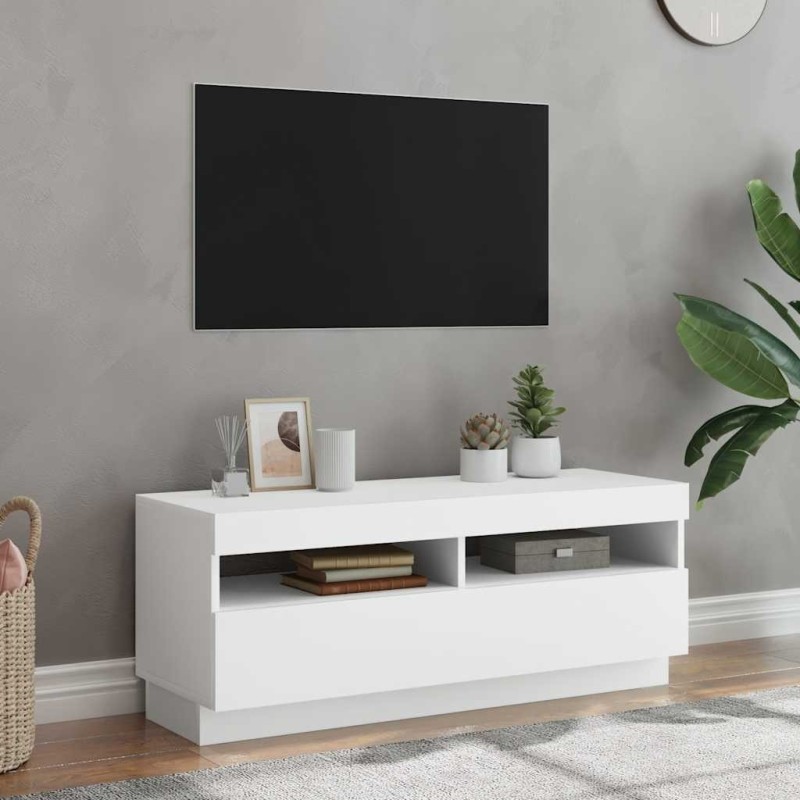 Meuble TV avec lumières LED Blanc 100x35x40 cm 618539618539