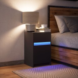 Armoire de chevet avec lumières LED noir bois d'ingénierie 618568618568