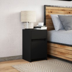 Armoire de chevet avec lumières LED noir bois d'ingénierie 618568618568
