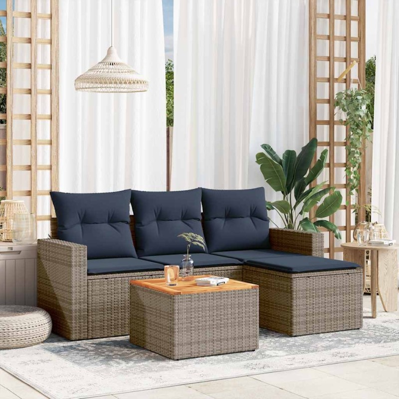 Ensemble de canapé de jardin 5 pcs avec coussins gris résine tressée 618582618582