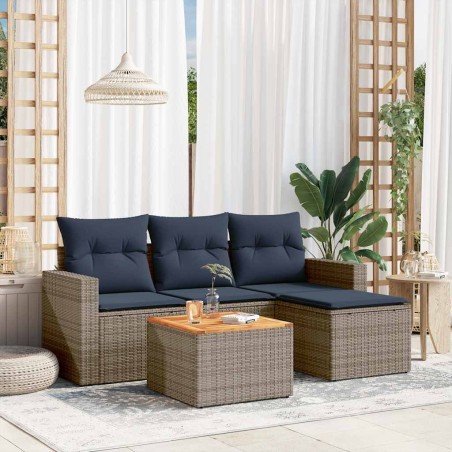 Ensemble de canapé de jardin 5 pcs avec coussins gris résine tressée 618582618582