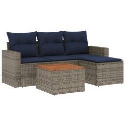 Ensemble de canapé de jardin 5 pcs avec coussins gris résine tressée 618582618582