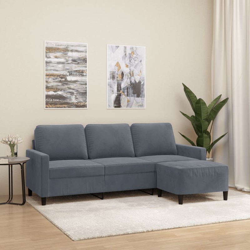 Canapé à 3 places avec repose-pieds Gris foncé 180 cm Velours 618587618587