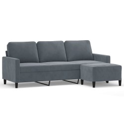 Canapé à 3 places avec repose-pieds Gris foncé 180 cm Velours 618587618587
