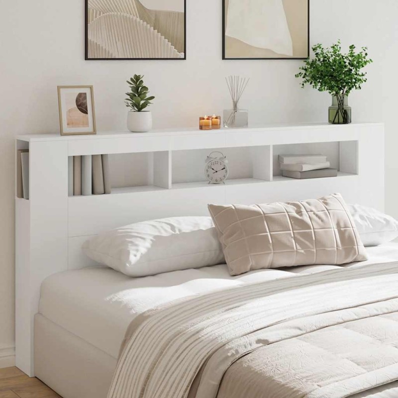 Tête de lit à LED blanc 200x18,5x103,5 cm bois d'ingénierie 618591618591