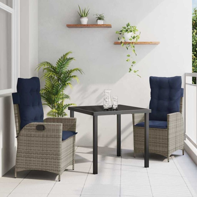 Ensemble de salle à manger pour jardin 3 pcs Gris et Noir Rotin 618594618594
