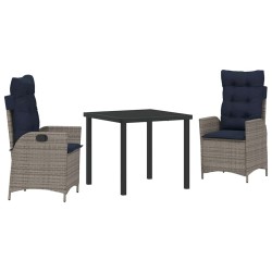 Ensemble de salle à manger pour jardin 3 pcs Gris et Noir Rotin 618594618594