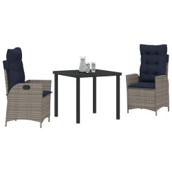 Ensemble de salle à manger pour jardin 3 pcs Gris et Noir Rotin 618594618594