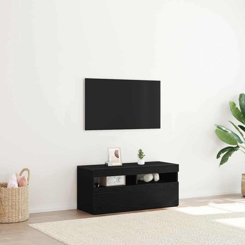 Meuble TV avec LED Chêne noir 90 x 35 x 40 cm Bois d'ingénierie 618606618606