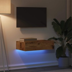 Meuble TV avec éclairage LED vieux bois 60x35x15,5 cm 618608618608