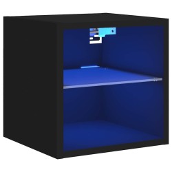 Meuble TV mural avec lumières LED noir 30x28,5x30 cm 618621618621