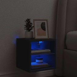 Meuble TV mural avec lumières LED noir 30x28,5x30 cm 618621618621