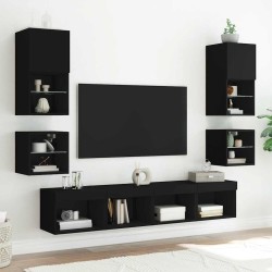 Meuble TV mural avec lumières LED noir 30x28,5x30 cm 618621618621