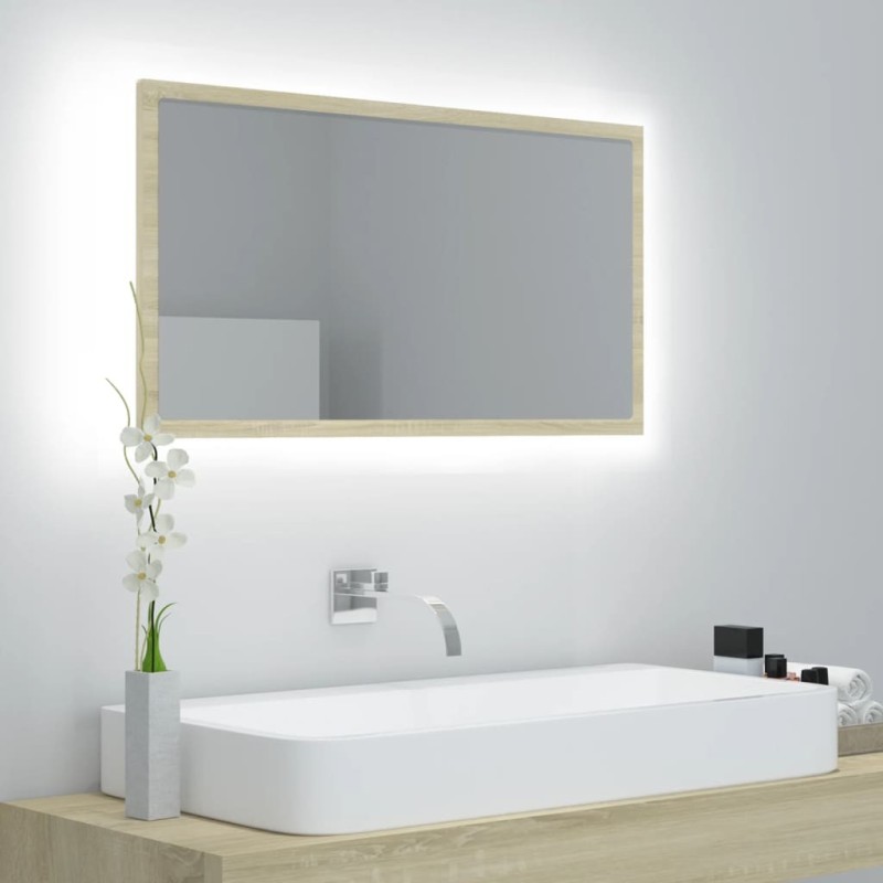 Miroir LED de salle de bain Chêne sonoma 80x8,5x37 cm Acrylique 618632618632
