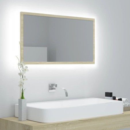 Miroir LED de salle de bain Chêne sonoma 80x8,5x37 cm Acrylique 618632618632