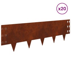Bordure de Pelouse 20 pcs 100 x 30 cm Acier Rouillé 618651618651
