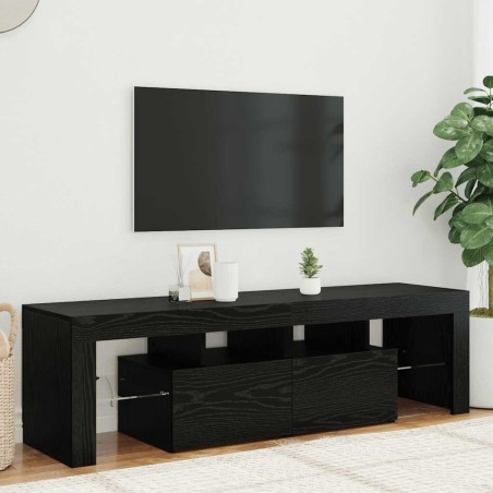 Meuble TV avec éclairage LED en chêne noir 140 x 36,5 x 40 cm bois composite 618654618654