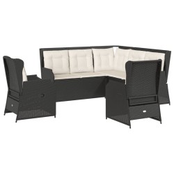 Salon de jardin 5 pcs avec coussins Noir Résine tressée 618669618669