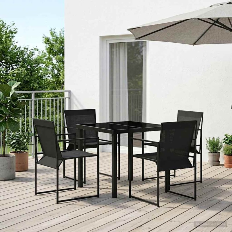 Ensemble de salle à manger pour jardin 5 pcs Noir 618672618672