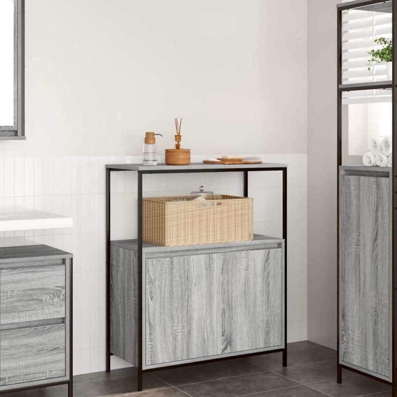 Meuble de salle de bain avec étagères sonoma gris 76,5x35x95 cm 618676618676