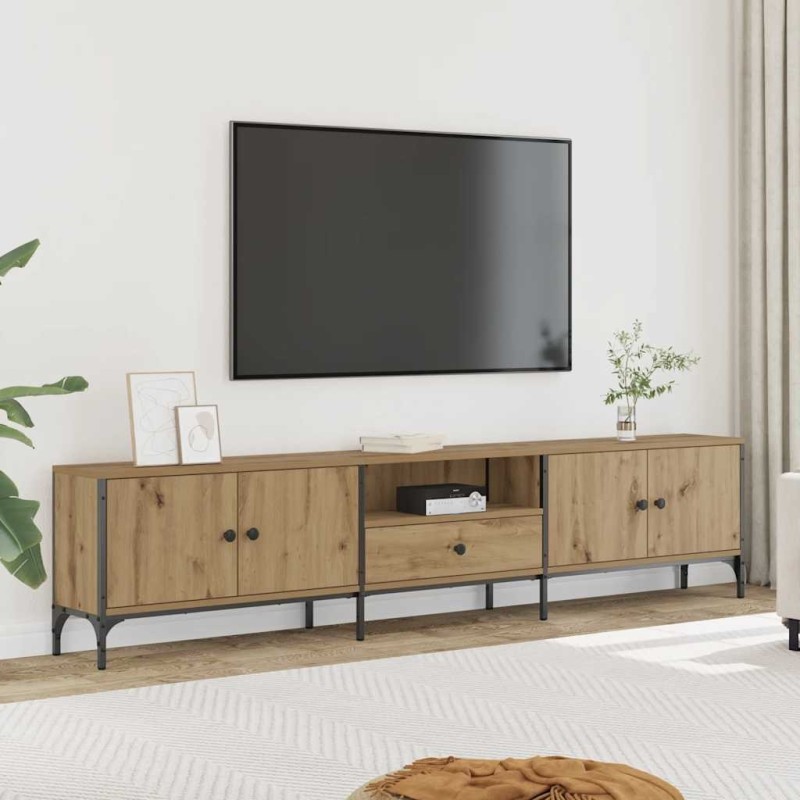 Meuble TV à tiroir chêne artisanal 200x25x44 cm bois ingénierie 618706618706