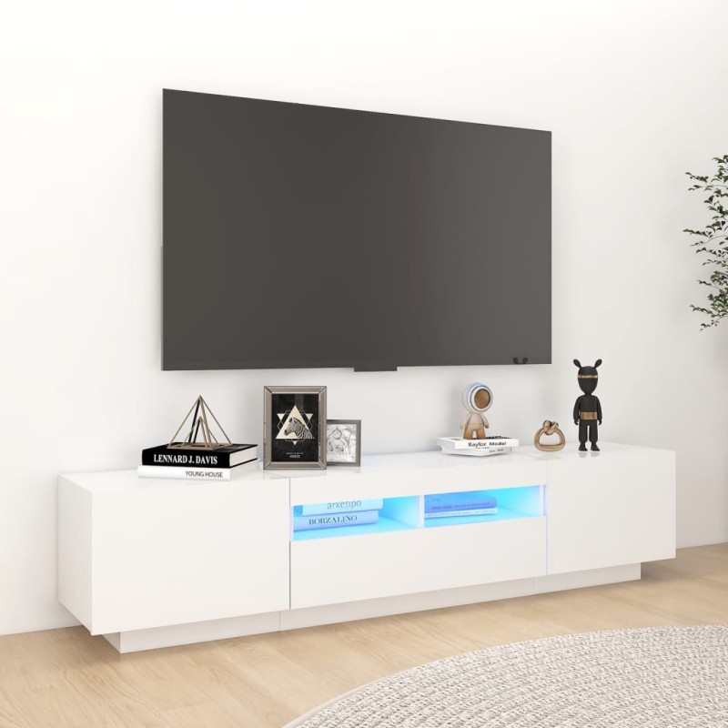 Meuble TV avec lumières LED Blanc 180x35x40 cm 618753618753