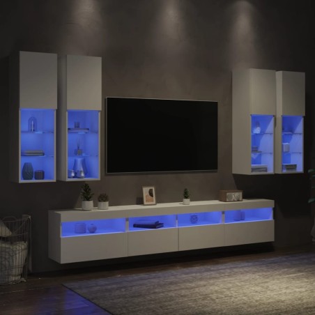 Ensemble de meubles TV muraux 7 pcs avec lumières LED blanc 618769618769
