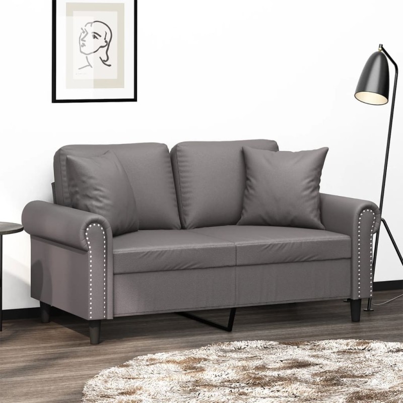 Canapé 2 places avec oreillers gris 120 cm similicuir 618778618778