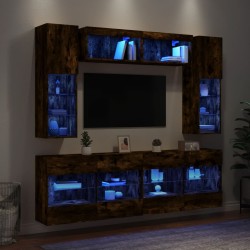 Ensemble de meubles TV muraux 6pcs et lumières LED chêne fumé 618780618780