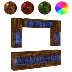 Ensemble de meubles TV muraux 6pcs et lumières LED chêne fumé 618780618780