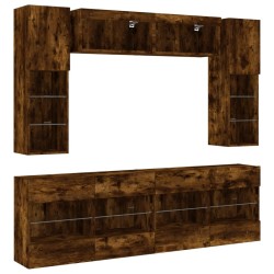 Ensemble de meubles TV muraux 6pcs et lumières LED chêne fumé 618780618780