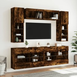 Ensemble de meubles TV muraux 6pcs et lumières LED chêne fumé 618780618780