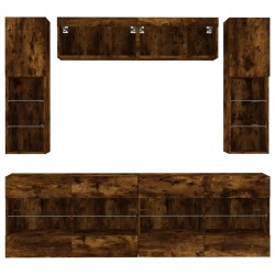 Ensemble de meubles TV muraux 6pcs et lumières LED chêne fumé 618780618780