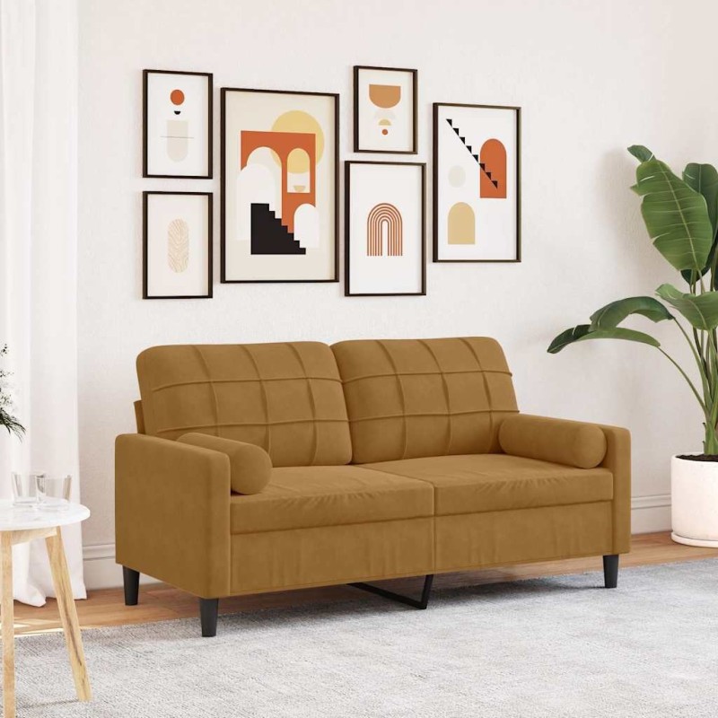 Canapé 2 places avec oreillers décoratifs brun 140 cm velours 618785618785
