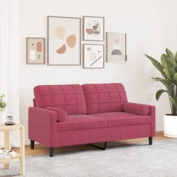 Canapé 2 places avec oreillers bordeaux 140 cm velours 618786618786