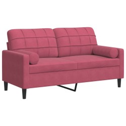 Canapé 2 places avec oreillers bordeaux 140 cm velours 618786618786