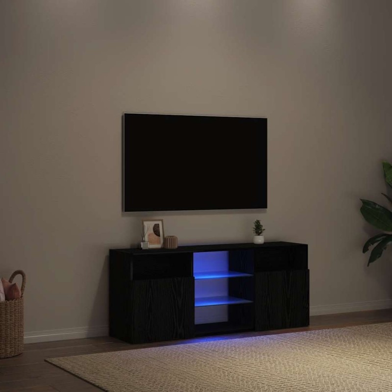 Meuble TV avec éclairage LED chêne noir 120 x 30 x 50 cm bois d'ingénierie 618791618791