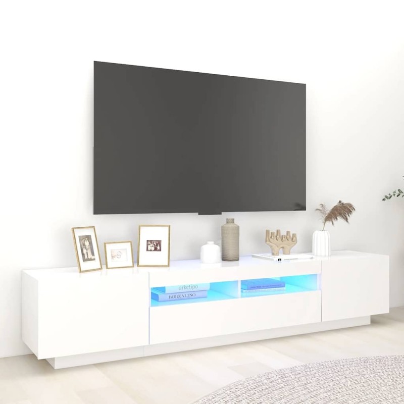 Meuble TV avec lumières LED Blanc 200x35x40 cm 618816618816