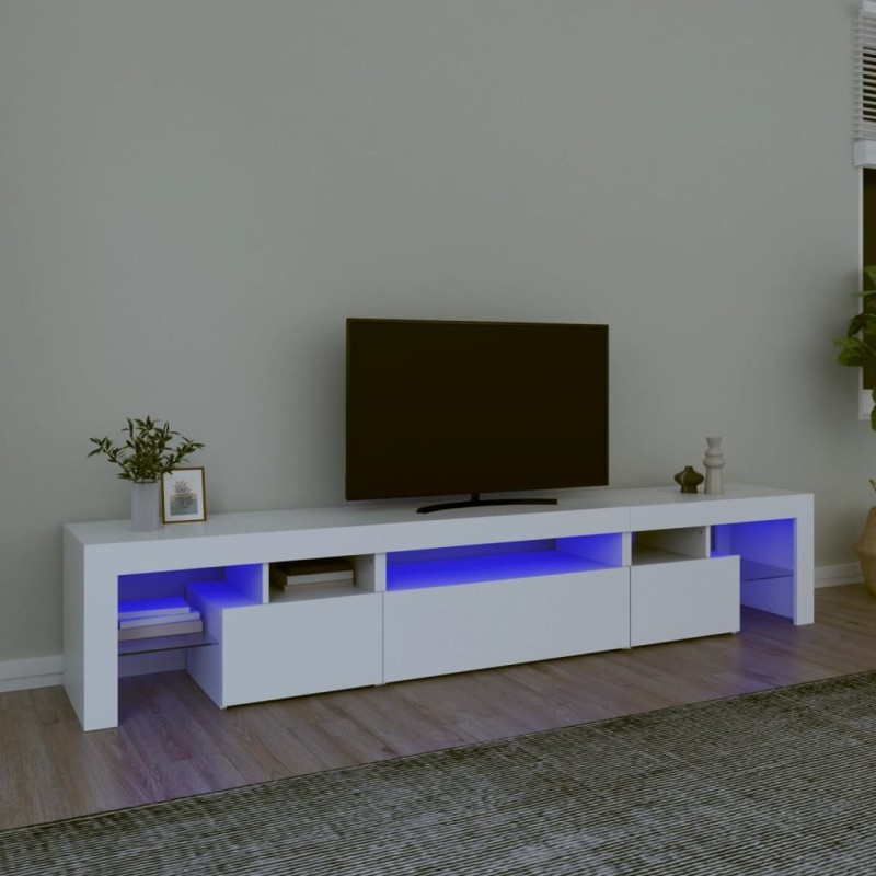 Meuble TV avec lumières LED Blanc 215x36,5x40 cm 618820618820