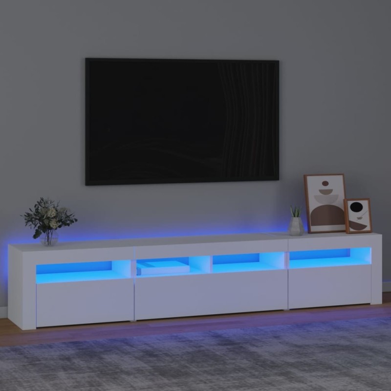 Meuble TV avec lumières LED Blanc 210x35x40 cm 618821618821