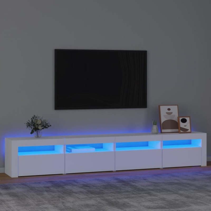 Meuble TV avec lumières LED Blanc 240x35x40 cm 618843618843