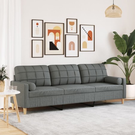 Canapé 3 places avec oreillers gris foncé 210 cm tissu 618906618906