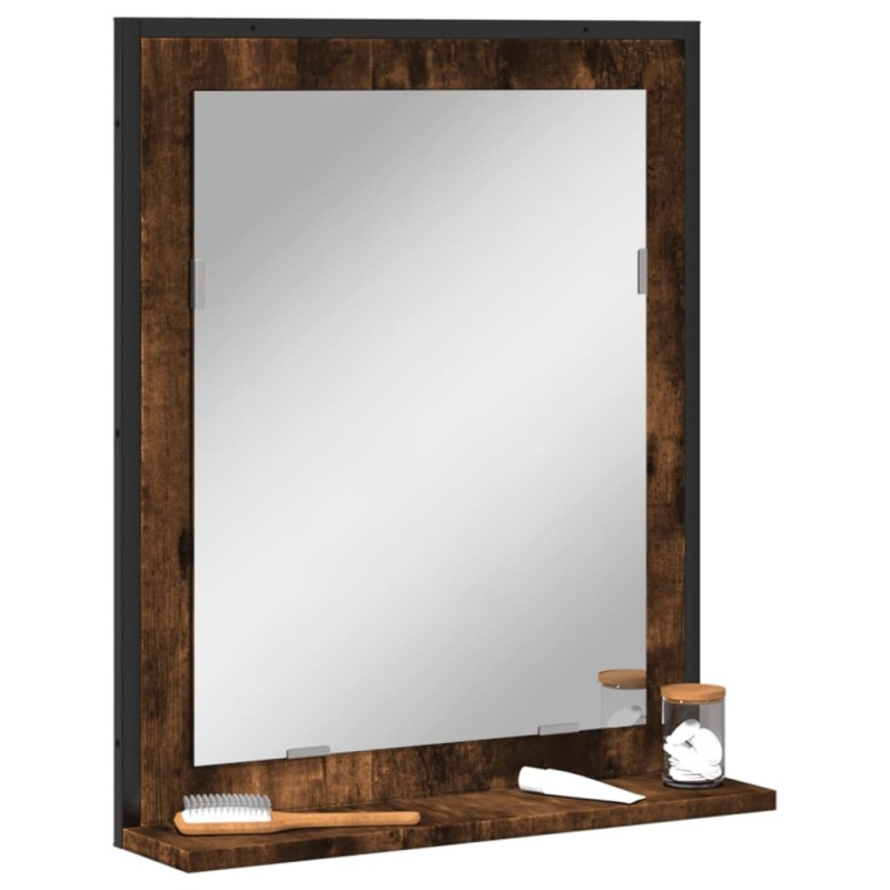 Miroir de salle de bain et étagère chêne fumé bois d’ingénierie 618915618915