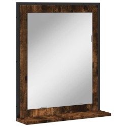 Miroir de salle de bain et étagère chêne fumé bois d’ingénierie 618915618915