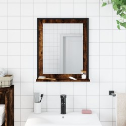 Miroir de salle de bain et étagère chêne fumé bois d’ingénierie 618915618915